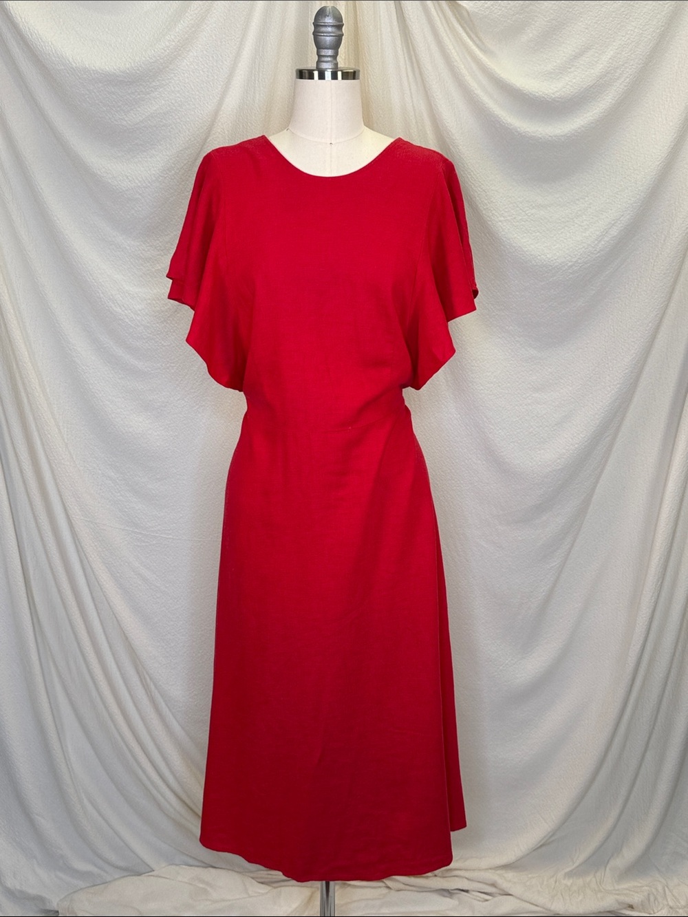 Who What Wear Red Linen Midi Dress with Flutter Sleeves - Size M